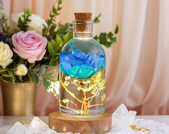 Handmade Blue Rose Resin Lamp: Epoxy Flower Night Light