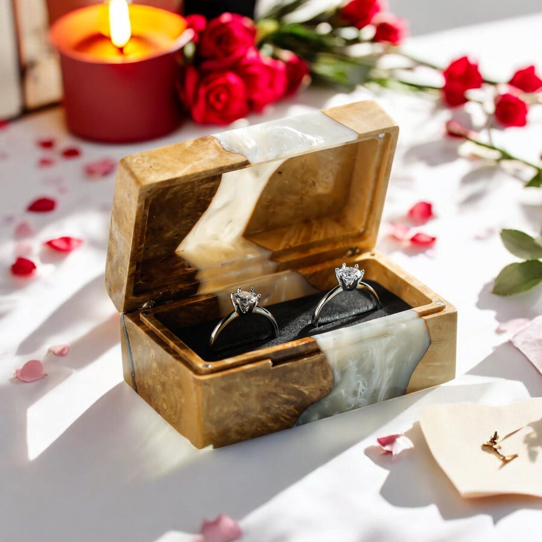 Resin & Wood Wedding Ring Box: Personalized Engagement Ring Case - Etsy