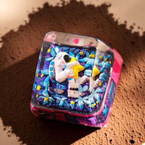 Handmade Gift, Keycap For Cherry MX Switches Mechanical Keyboard, Blue Astronaut, Universe Keycap, Astronaut Keycap, Galaxy Keycap