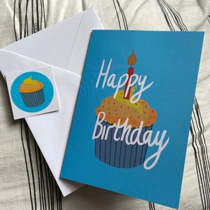 Happy birthday - blaue Cupcake Karte