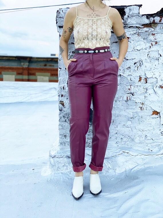 vintage 80s high waisted purple leather pants / le