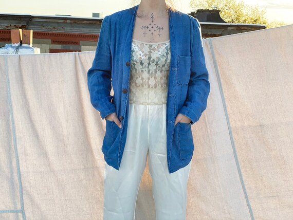 vintage 90s Armani Jeans blue linen blazer | woman