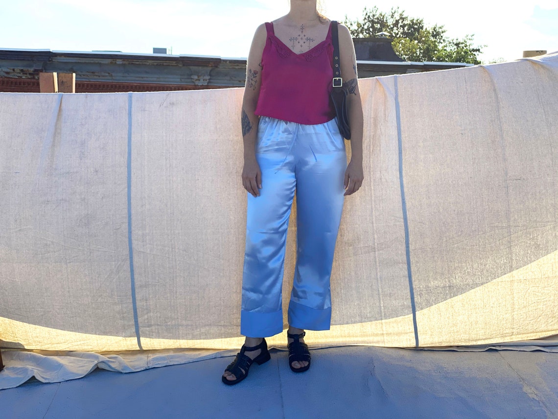 Vintage Y2K pajama pants / light blue color nightwear / high Etsy