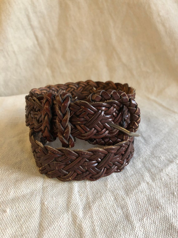 vintage brown leather braided belt | woven leather