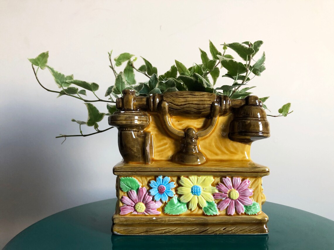 Vintage telephone ceramic planter 70s decor floral planter Etsy