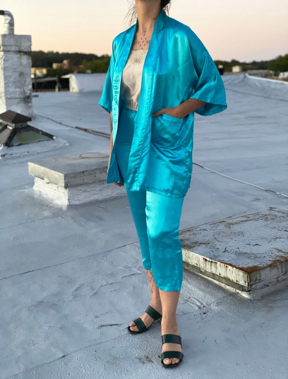 vintage Golden Bee turquoise pajama set / nightwea