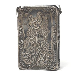 Antique Sterling Silver Repousse Victorian Art Nuveau Matchbox Cover Beautiful Two Sided Naked Ladies