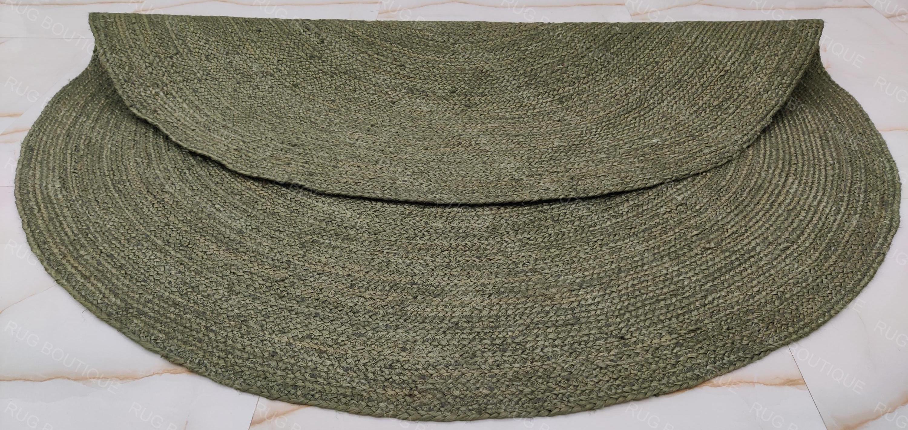 Boho Chic Jute Braided Round Rug, Rust Green Circle Rug for Patio or ...