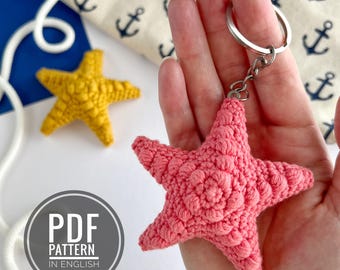 Gehaakte zeester sleutelhanger Amigurumipatroon pdf Pluche sleutelhanger Tutorials haakpatroon tashanger rochet car hanging