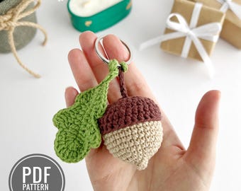 Acorn with leaf crochet pattern keychain charm Amigurumi pattern PDF bag charm Crochet car hanger