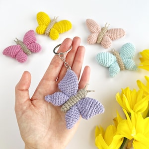 Crochet tutorial for purple butterfly charms for a bags, keys or cars
