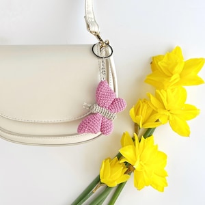 Pink crochet butterfly bag charm