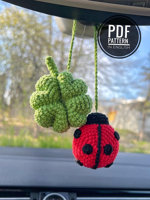 Four leaf clover & Ladybug crochet pattern Car hanger, Lucky Charm amigurumi pattern PDF