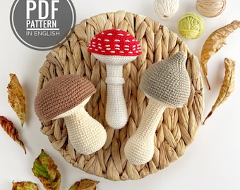 3 In 1 No sew mushroom Crochet pattern bundle, Amanita, Porcini and Toadstools PDF