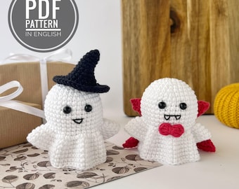 Halloween crochet ghost plush pattern Cute ghost decor Halloween ornament amigurumi pattern PDF Crochet car hanger