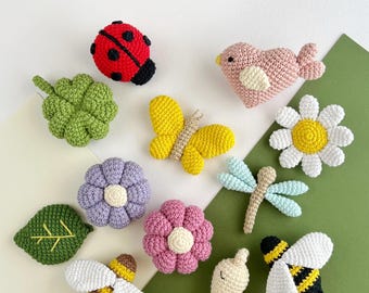 10-in-1 haakpatroonbundel, amigurumi-sleutelhanger en tasbedel pdf, bloem bij vlinder slak libel lieveheersbeestje, digitale download