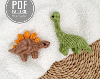 Paquete de patrones de ganchillo de dinosaurios, peluche de dinosaurio amigurumi en PDF, juguete de brontosaurio y estegosaurio, patrón de animales de ganchillo (inglés)
