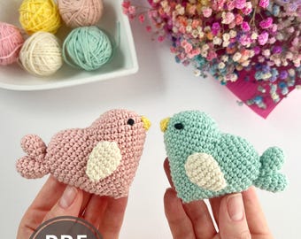 Valentine crochet bird keychain Heart crochet pattern Amigurumi car hanging Crochet heart charm Bird ornament