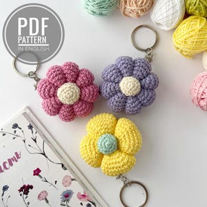 Crochet keychain flower amigurumi pattern Plush keychain crochet pattern bag charm Сrochet car hanging