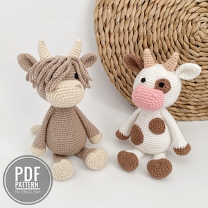 Gehaakt koeienpatroon Hooglandkoe knuffel Amigurumi koepatroon Gehaakte dieren knuffel koe