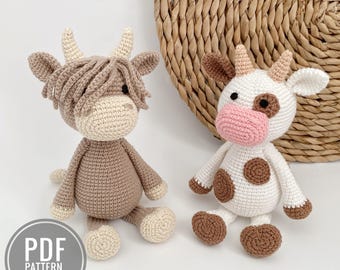 Crochet cows pattern Highland cow plush toy Amigurumi cow pattern Crochet animals cow stuffed animal
