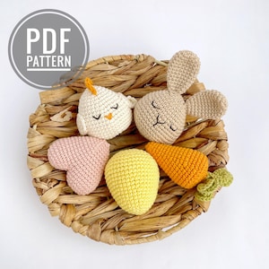 Easter crochet patterns Egg ornament Amigurumi crochet bunny plush Crochet chichen ornament Easter egg Crochet heart Plush carrot