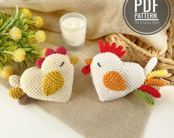 Gehaakt kippenpatroon Pluche haan Amigurumipatroon kip pluche Pasen gehaakt kippatroon Kip ornamenten decor Gehaakt hart