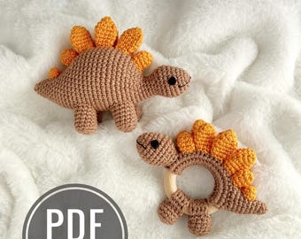 Crochet dinosaur pattern Baby rattle Stegosaurus crochet plush Amigurumi dino pattern PDF