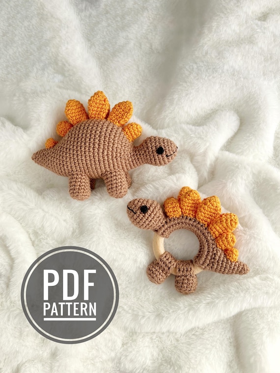 Crochet dinosaur pattern Baby rattle Stegosaurus crochet plush Amigurumi dino pattern PDF