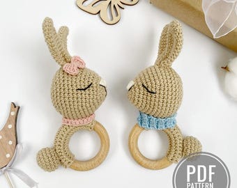 Crochet bunny pattern baby rattle Amigurumi bunny plush Easter crochet rabbit pattern PDF