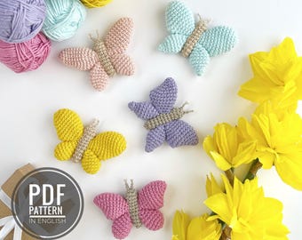 Butterfly crochet keychain Amigurumi pattern PDF Plush keychain Tutorials crochet pattern bag charm Сrochet car hanging