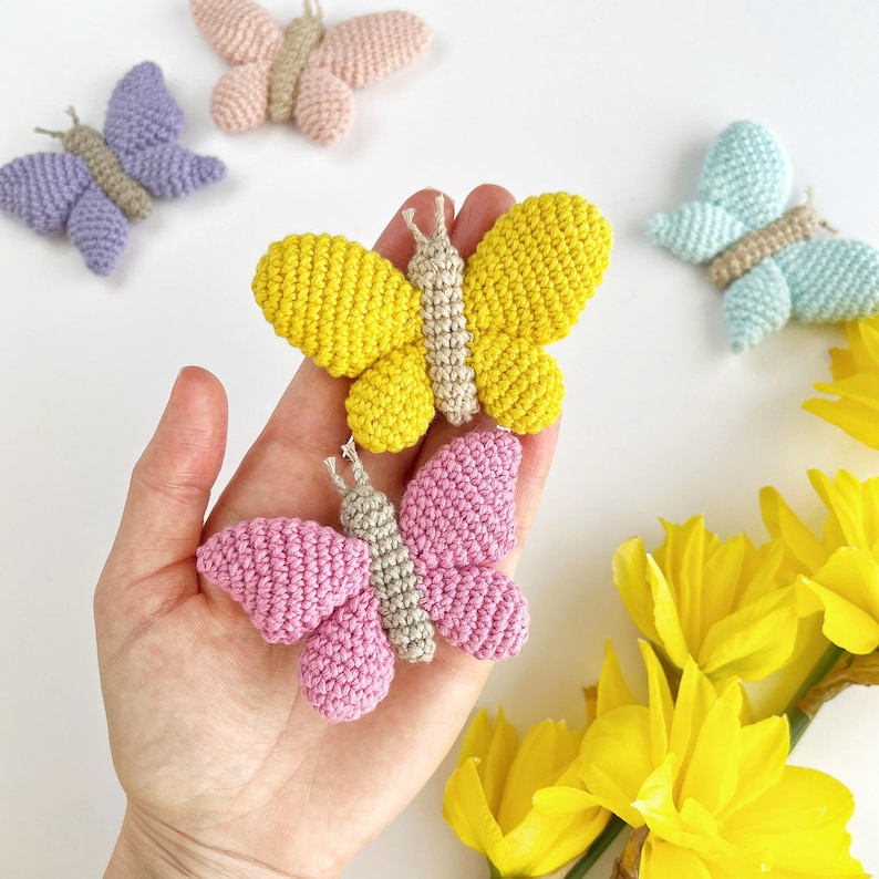 Pink and yellow butterfly amigurumi pattern, digital download.