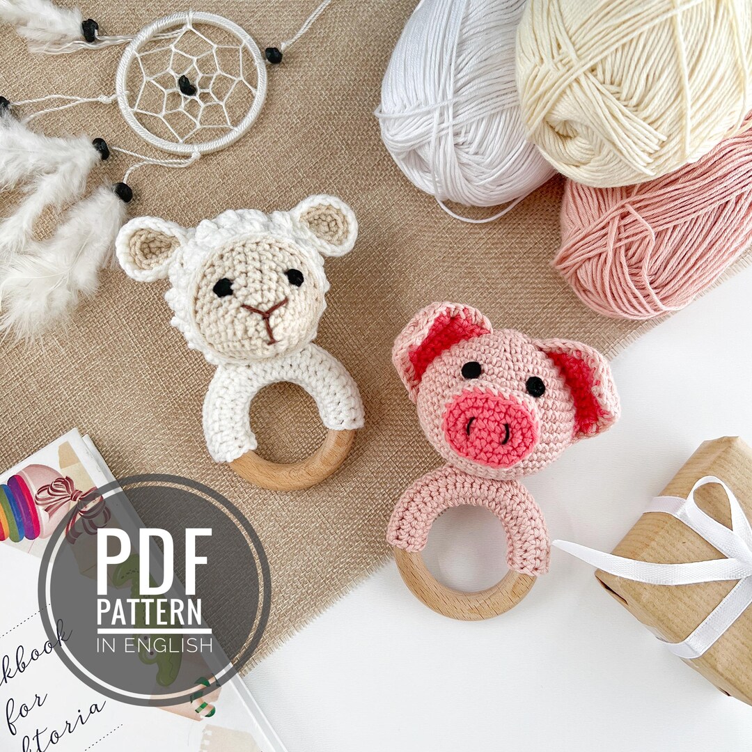 Swine Rattle Lamb Crochet Pattern Pig Baby Rattle Amigurumi Crochet Sheep Baby ...