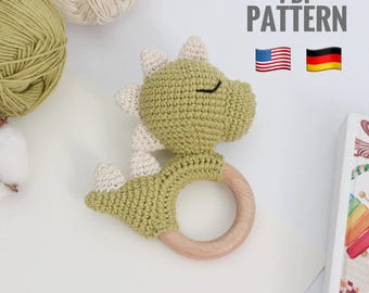 Gehaakt dinosauruspatroon Babyrammelaar Pluche amigurumi-dinosauruspatroon Bijtspeelgoed Pluche haakpatroon dino