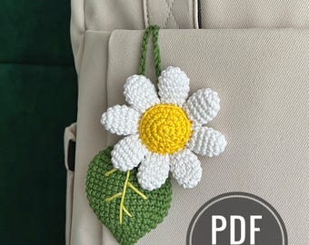 Madeliefje met blad zonder naaien gehaakte tas bedelpatroon Amigurumi sleutelhanger bloem kamille pdf Download