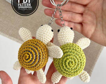 Patrón de tortuga de ganchillo, llavero amigurumi, colgante de peluche, animales marinos de ganchillo, colgador de coche, llavero kawaii