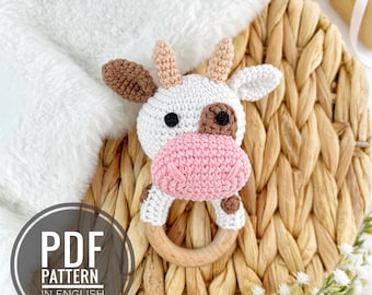 Crochet baby rattle pattern Cow, Amigurumi cow rattle PDF, Farm animal baby toy, Crochet cow pattern, Digital Download English