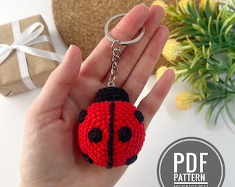 Ladybug crochet keychain pattern Plush keychain amigurumi Crochet bug pattern bag charm Crochet car hanging