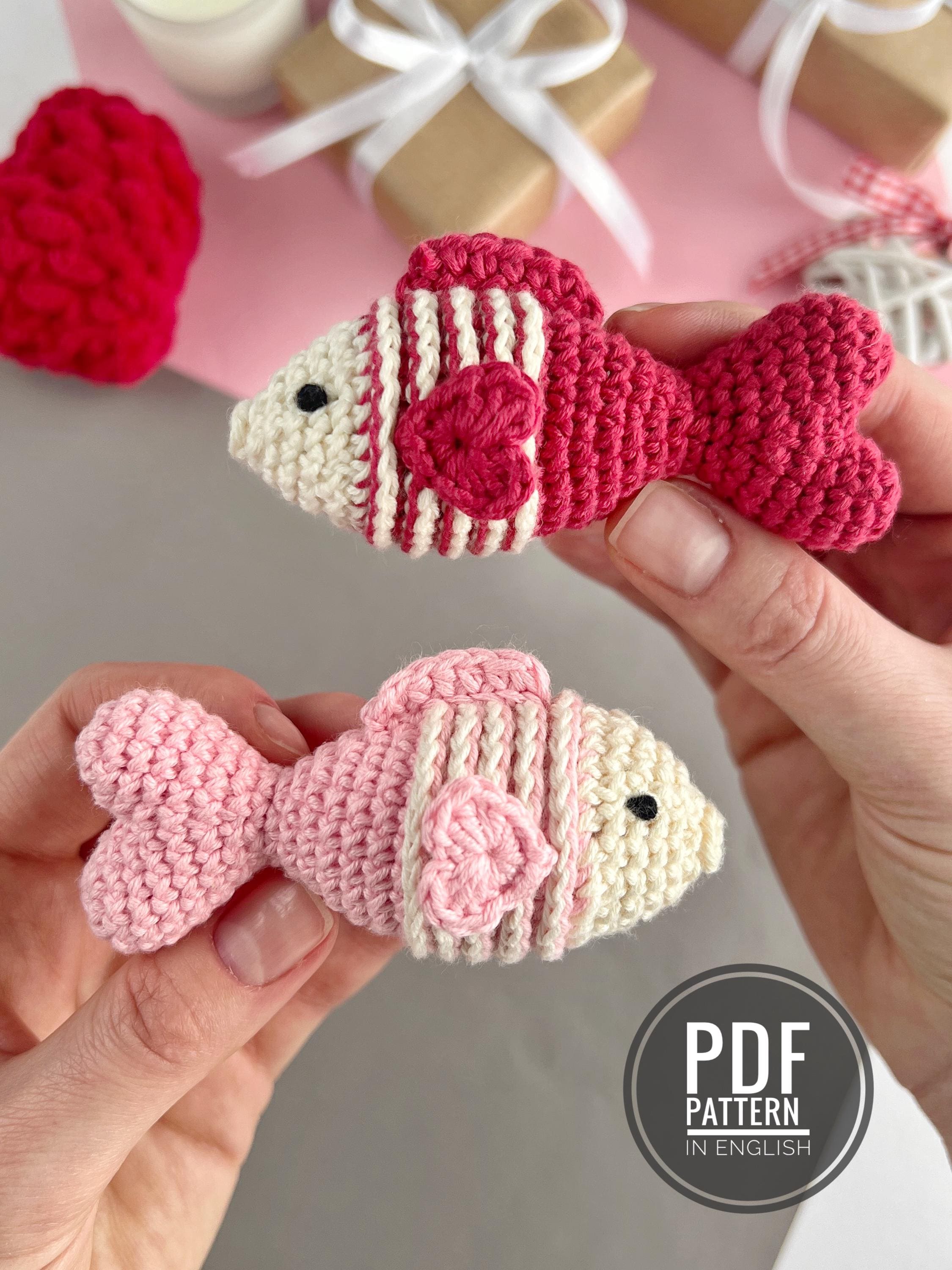Valentine Crochet Fish Keychain Amigurumi Pattern Fish Plush