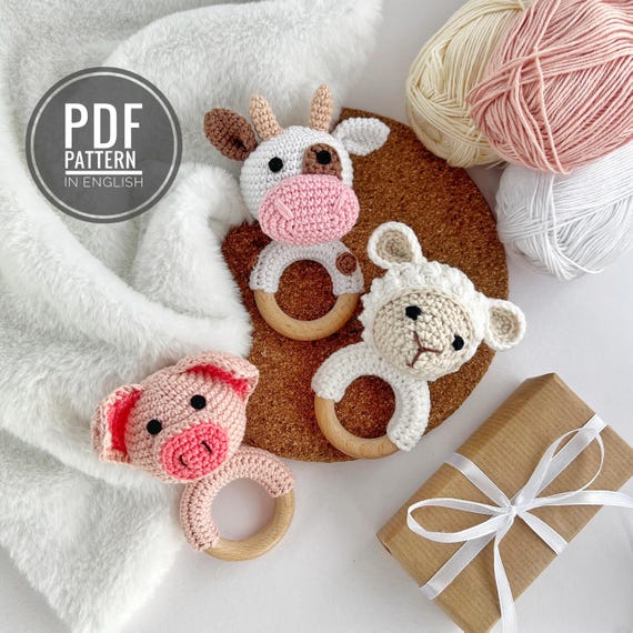 Crochet Patterns Baby Rattle Amigurumi Cow Crochet Sheep Pig