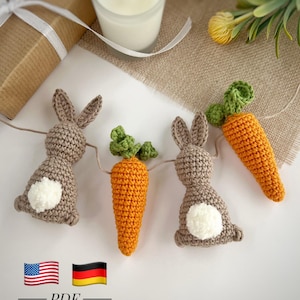 Patrón de conejito y zanahoria de crochet Guirnalda de crochet de Pascua Patrón de amigurumi Guirnalda de primavera
