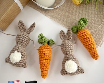 Crochet bunny & carrot pattern Easter crochet garland Amigurumi pattern spring garland