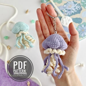 Virkad nyckelring med maneter Amigurumi-mönster PDF Plyschnyckelring Handledningar Virkmönster Väskberlock Virkad bilhänge