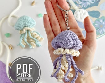 Jellyfish crochet keychain Amigurumi pattern PDF Plush keychain Tutorials crochet pattern bag charm Crochet car hanging