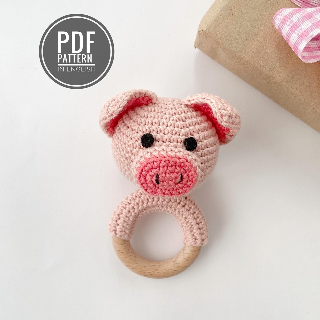 Crochet Pig Pattern Baby Rattle, Amigurumi Pig Rattle PDF, Farm Animal ...