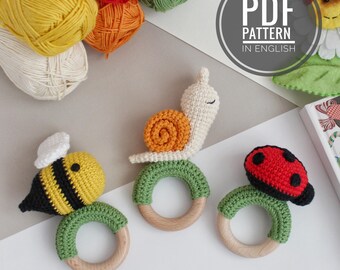 Crochet Patterns: Snail, Bee, Ladybug Rattle Toys (PDF Download)