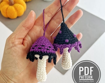 Mushrooms no sew crochet pattern Keychain Halloween amigurumi pattern Crochet mushroom charm Crochet car hanger