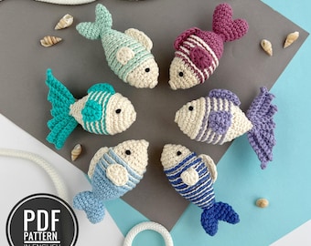 Llavero de pez de ganchillo Patrón amigurumi Llavero de peluche Charm para bolso Colgante de coche de ganchillo Adorno de pez Percha para coche