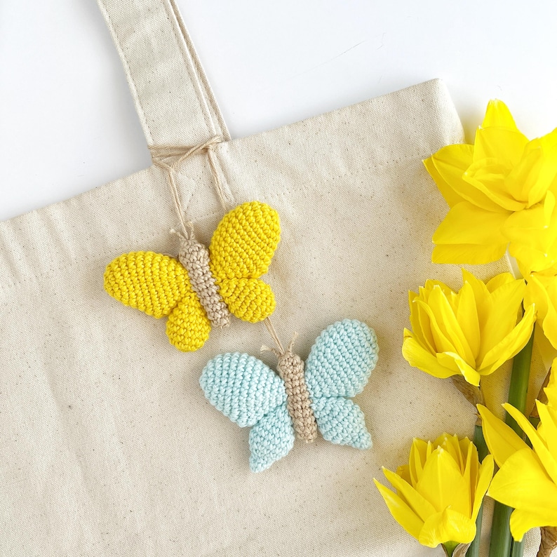 Crochet butterfly PDF pattern for a hanging bag accessory