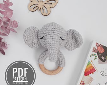 Elephant crochet pattern baby rattle Amigurumi elephant baby toy PDF, Crochet plush toy, Digital Download English